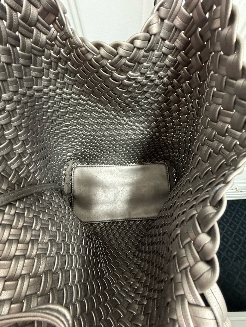 Woven Metallic Tote Bag in Pewter - Picture 6 of 8
